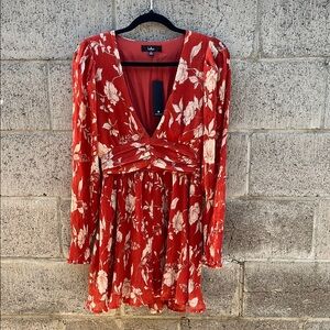 Lulu's Ruched V-Neck Fit and Flare Dress